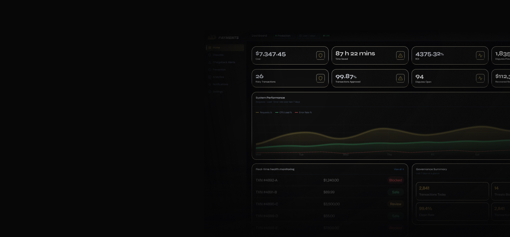 Blackjack Payments chargeback protection analytics dashboard